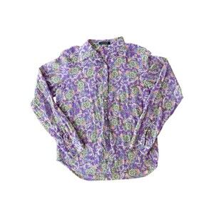 Lauren Ralph Lauren Women Large Purple Retro Paisley Vintage Groovy Long Sleeve